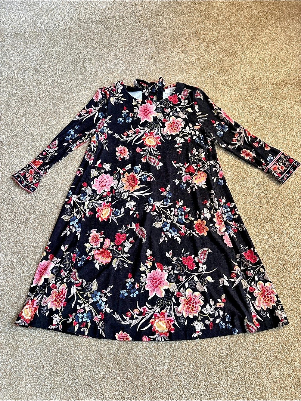 LOFT Floral 3/4 Sleeve Swing Dress Size Small Like New